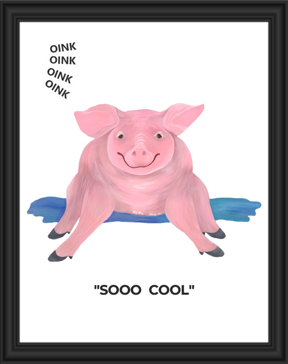 A happy pig lying on its belly with wings, saying "SOOO COOL".