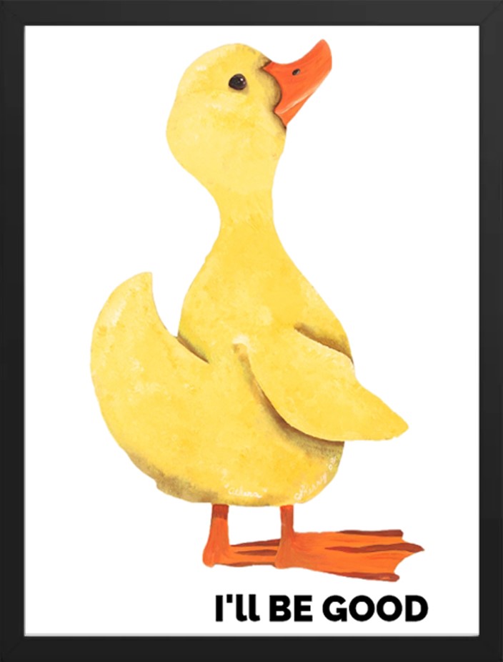 A cute yellow duck with orange beak and feet.