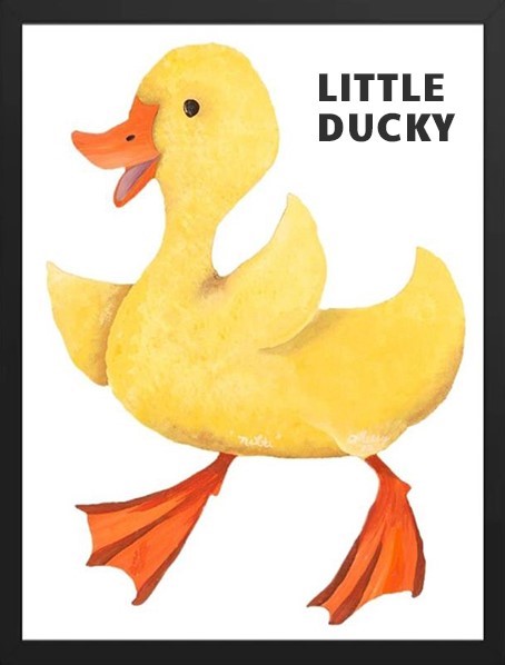 Cute yellow duckling illustration with orange beak and feet.
