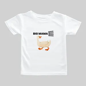 White t-shirt with a cartoon duck and text 'BIG MAMA'.