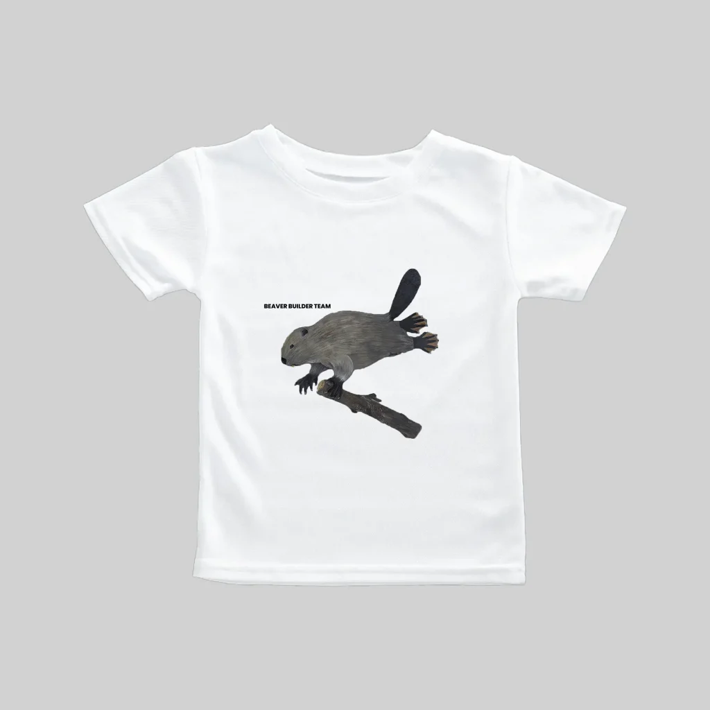 White T-shirt with a black silhouette of a rabbit design.