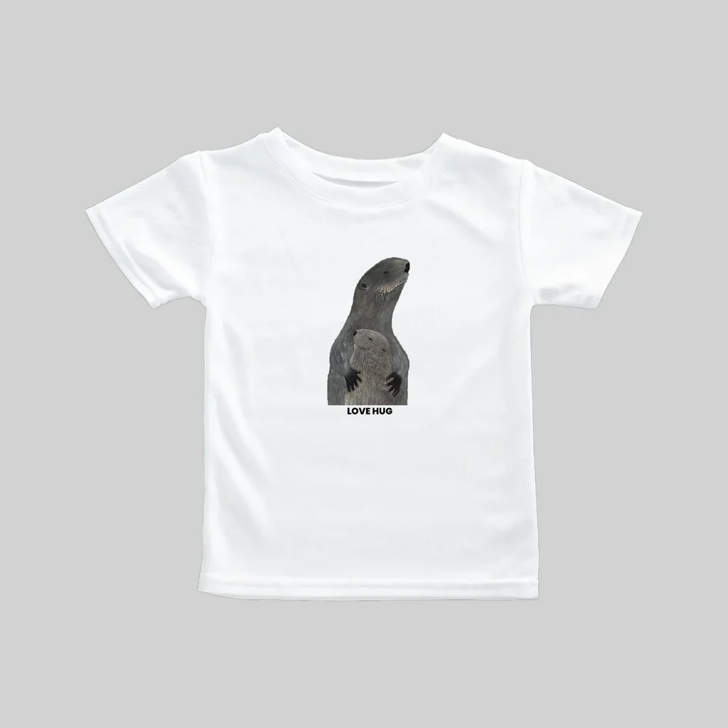 White t-shirt with a black cat graphic on the front.