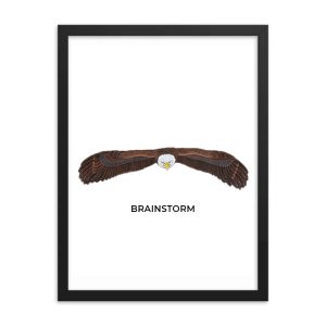 A bald eagle with wings spread and the word 'BRAINSTORM'.
