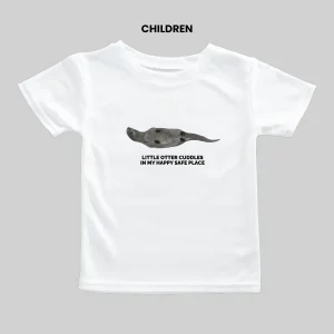 White children's t-shirt with a pigeon and text design.