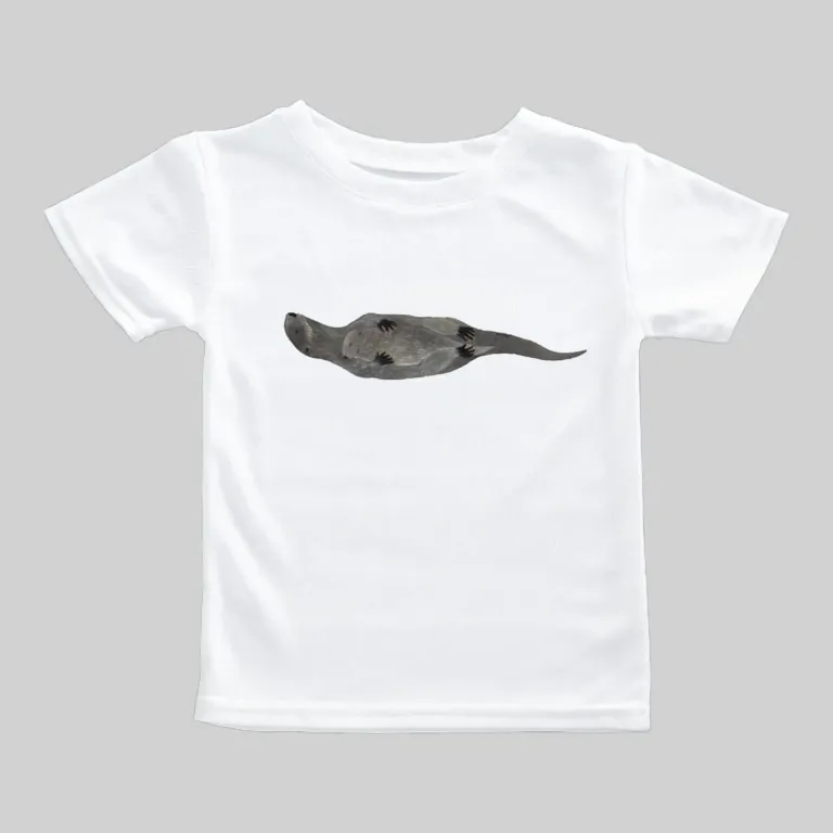 White t-shirt with a realistic platypus illustration.