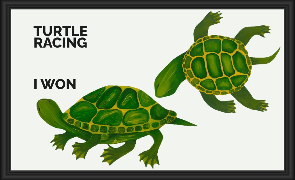 Illustration of two green turtles swimming in opposite directions.