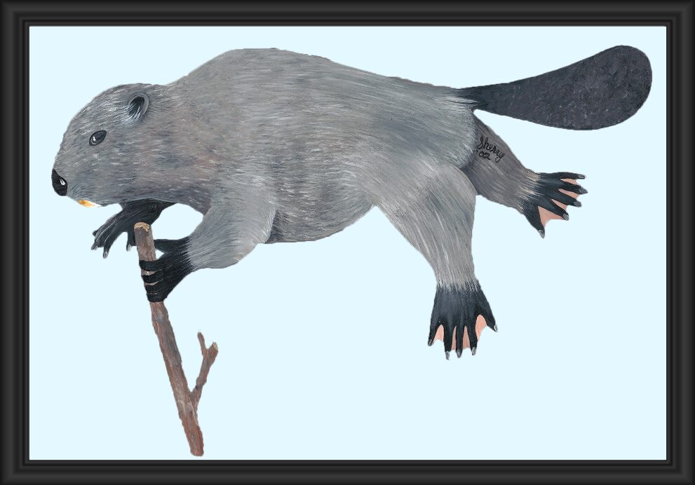 Digital reconstruction of a small prehistoric mammal climbing a branch.