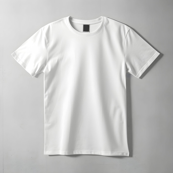 Plain white short-sleeve t-shirt on a gray background.