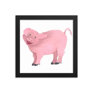 A cute pink pig illustration with a cheerful expression.