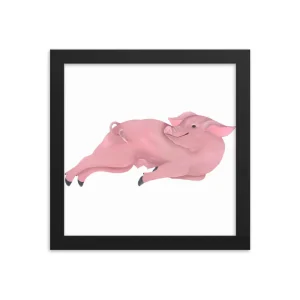 Minimalist pink pig illustration in a black frame.