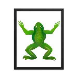 Illustration of a green frog with outstretched limbs.