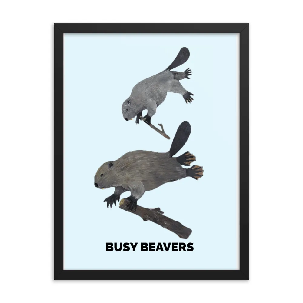Illustration of two beavers with the text 'Busy Beavers'.