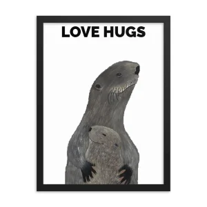 Two otters embracing with the caption 'LOVE HUGS'.
