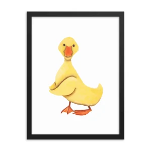 Cute yellow duckling illustration in a black frame.