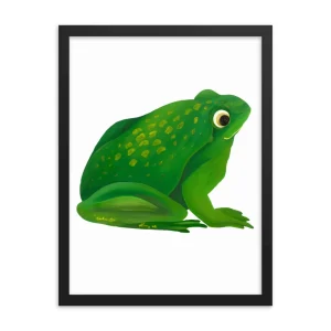 A vivid green frog with detailed textures on a white background.