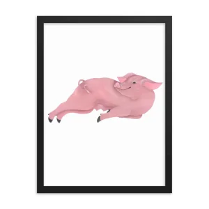 Minimalist illustration of a pink pig lying down.
