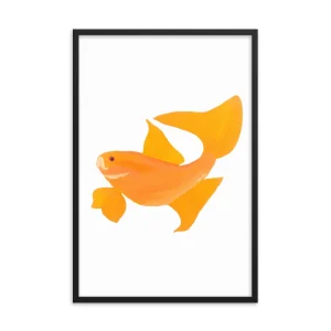 Minimalist illustration of an orange goldfish on white background.