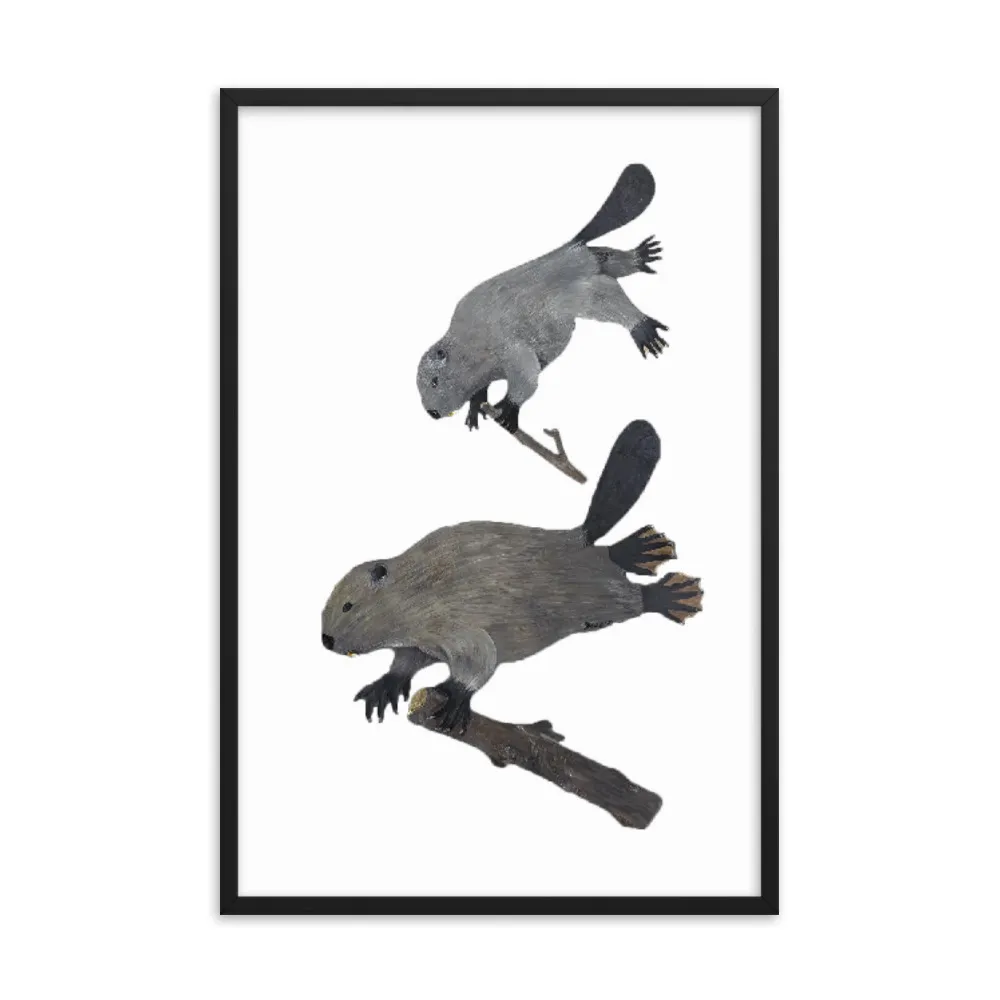 Monochrome bird sketch with two perched birds on branches.