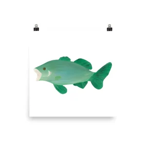 Illustration of a green fish with fins and tail.
