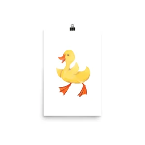 Cute cartoon duck standing with orange feet and beak.