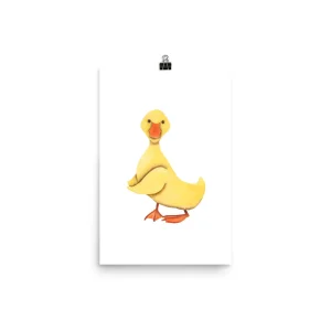 Illustration of a cute yellow duck standing.