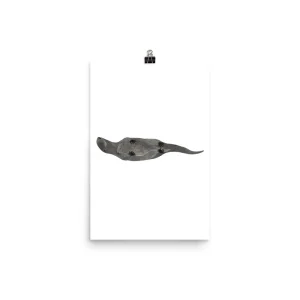Minimalist illustration of an otter on a white background.
