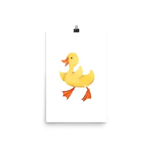 Cute yellow duck illustration with orange beak and feet.