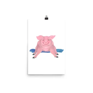 Illustration of a pink pig lying down with blue paws visible.