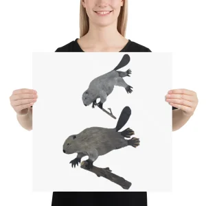 Two rabbits hopping, depicted in a stylized, artistic manner.