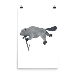 Illustration of a beaver holding a stick mid-air.