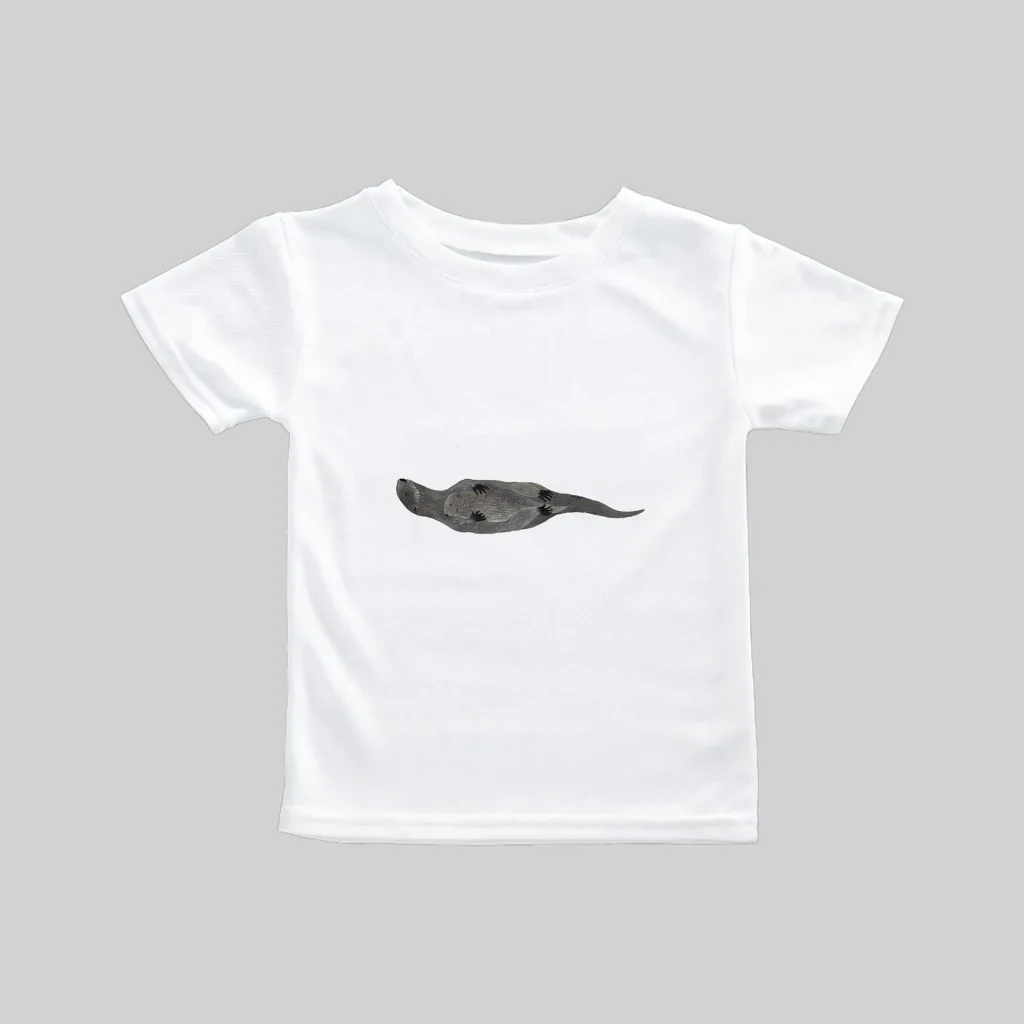 White kids' T-shirt with a small whale graphic.