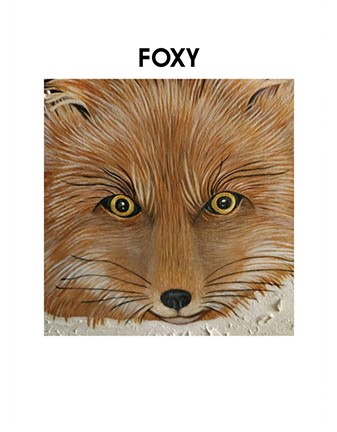 Close-up artistic illustration of a fox's face with detailed fur and piercing eyes.