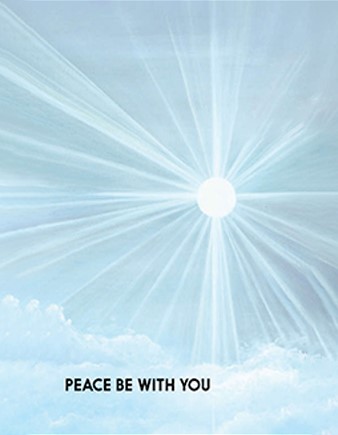 Radiant white light beams spreading outward in a serene pattern.
