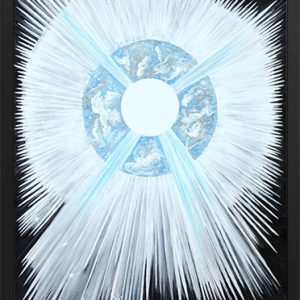 Bright, radiant light burst with blue and white hues.