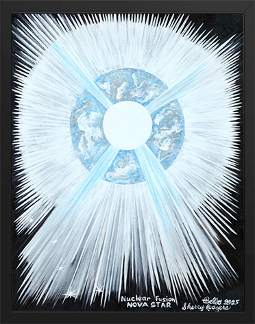 Bright, radiant light burst with blue and white hues.