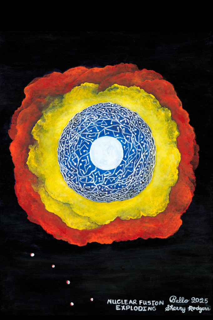 Abstract cosmic explosion with vibrant colors and intricate patterns.