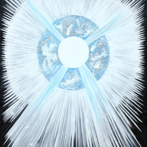 Artistic depiction of Earth with radiant white beams emanating from its center.