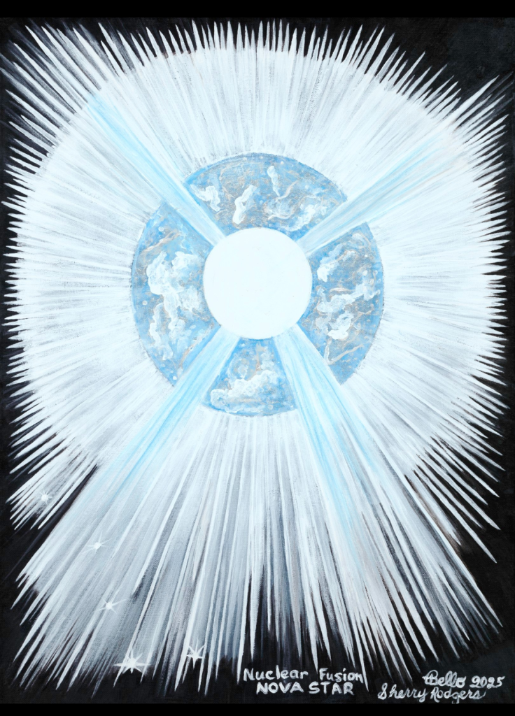 Artistic depiction of Earth with radiant white beams emanating from its center.