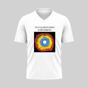 White T-shirt with a colorful scientific illustration of the Earth's layers.