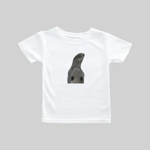 White t-shirt with a black cat silhouette graphic on the front.
