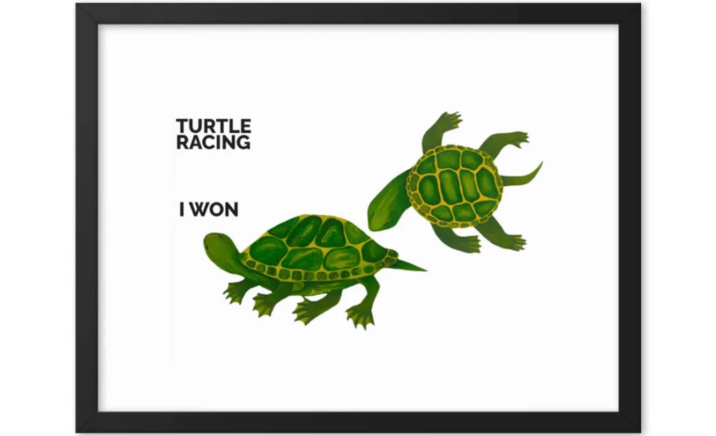 Two turtles racing with the caption 'Turtle Racing I Won'.