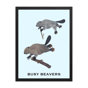 Illustration of two beavers with tools, titled 'Busy Beavers'.