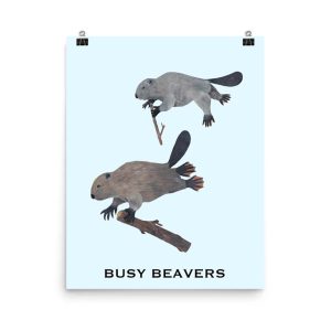 Illustration of two beavers working with the text 'Busy Beavers'.