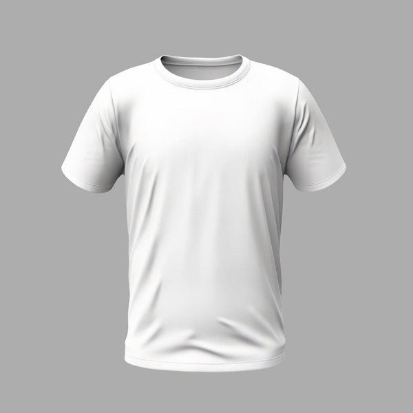 Plain white T-shirt on a gray background.