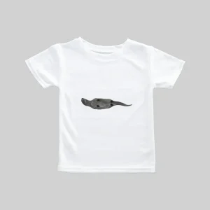 White toddler t-shirt with a minimalist narwhal design.