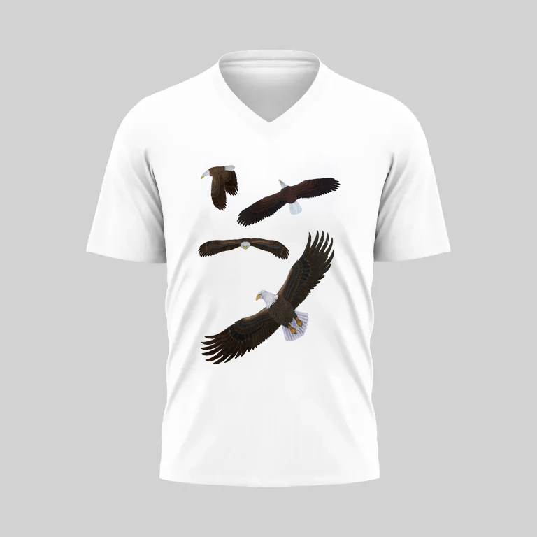 White V-neck T-shirt with abstract black brushstroke design.