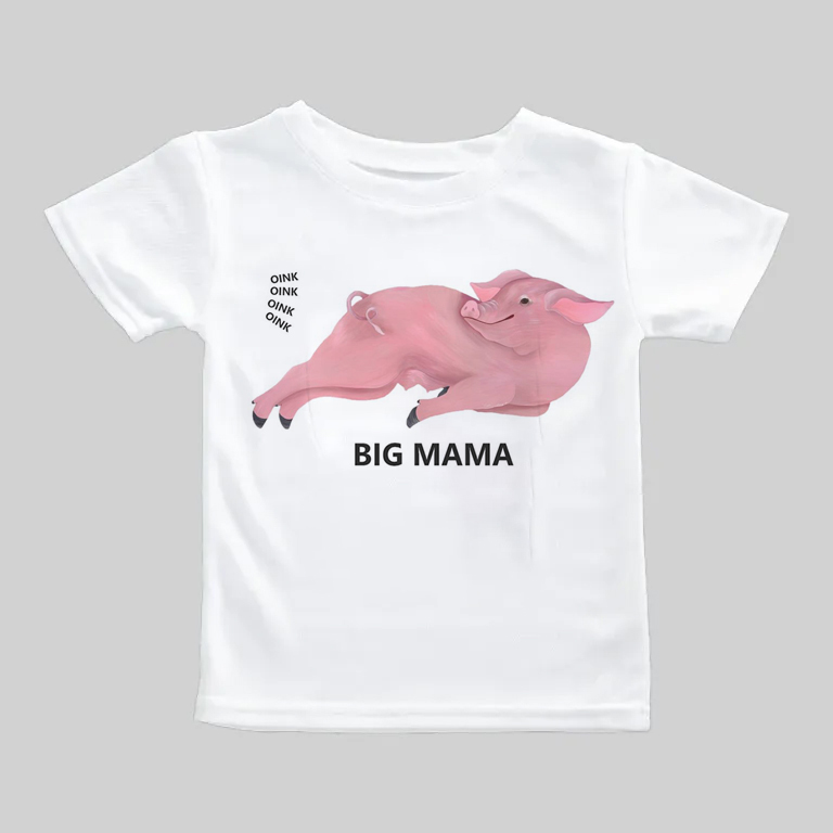 White toddler T-shirt with pink whale and 'BIG MAMA' text.