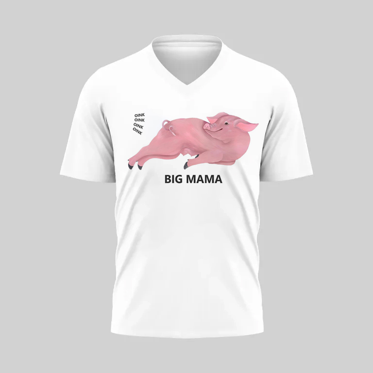 White T-shirt with pink lips and 'BIG MAMA' text.
