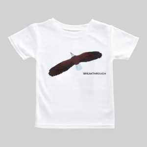 White t-shirt with a large eagle graphic and text design.
