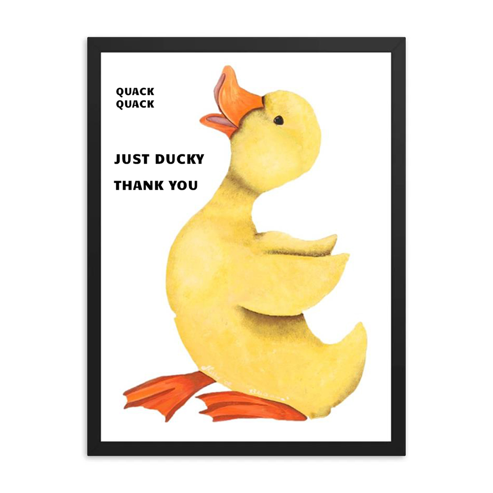 Illustration of a yellow duck with the text 'JUST DUCKY THANK YOU'.